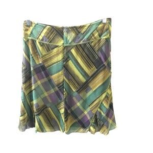 Suzy Shier Geometric A-Line Skirt Green Purple L